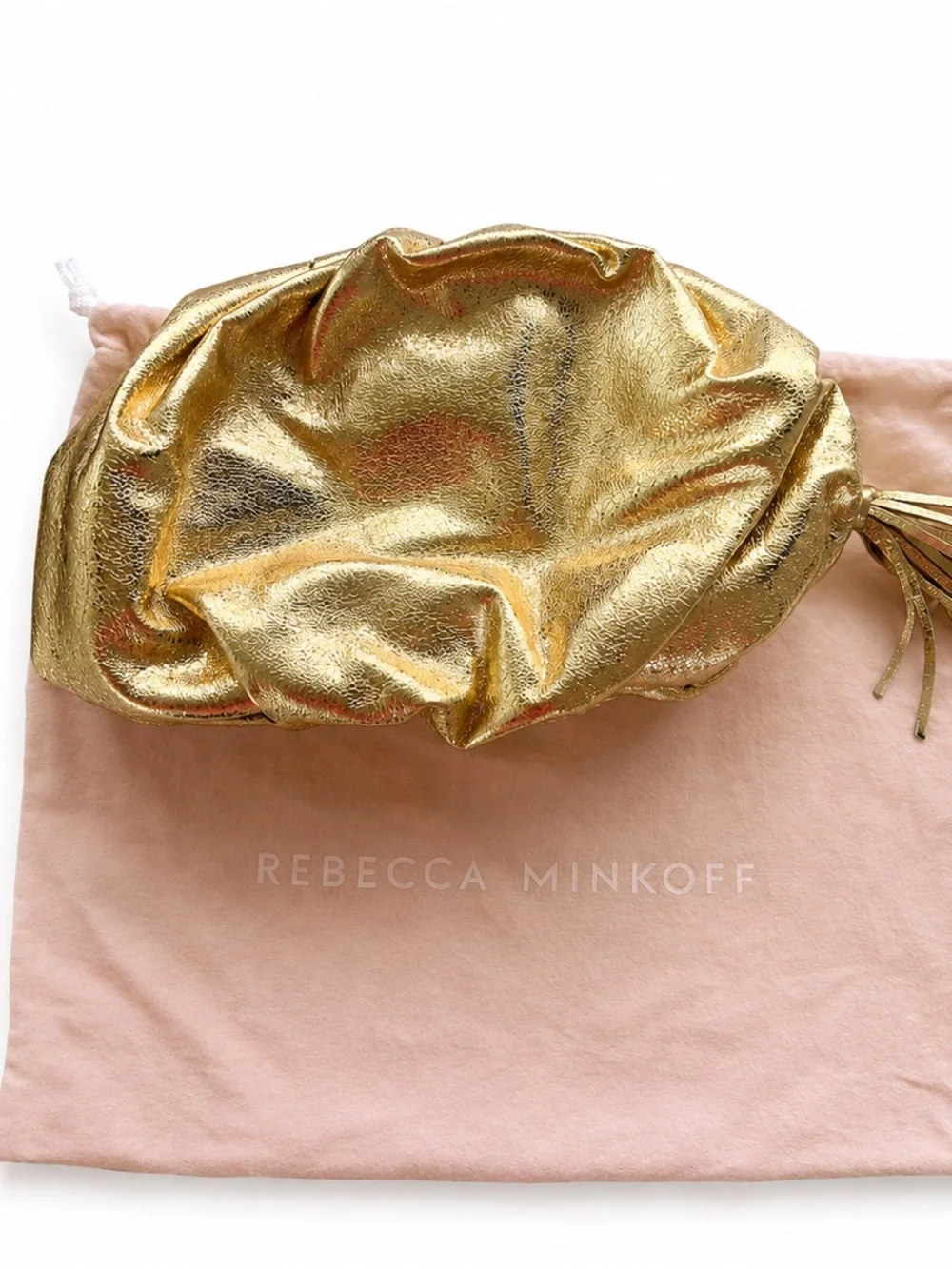 Rebecca Minkoff Shiny Gold Leather Tassel Wristlet